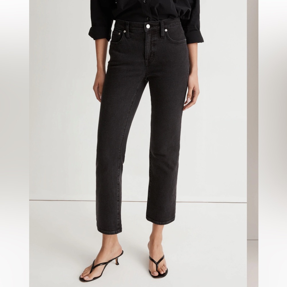 Madewell Mid Rise Kick Out Cropped Jeans in Faded Black Wash, Size 31